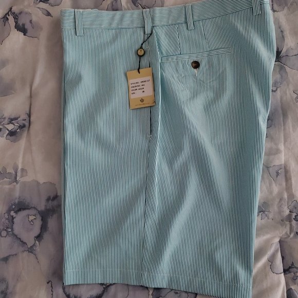 Men's - Donald Ross Golf Shorts - aqua striped - NWT - Picture 2 of 7